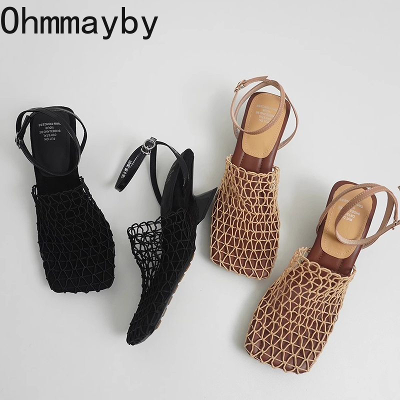 Summer Clothing Stores - รองเท้าส้นสูงแบบเปิดส้น ดีไซน์หรูหรา สำหรับผู้หญิง สไตล์เรียบง่าย เหมาะสำหรับงานปาร์ตี้ รองเท้าส้นสูงหัวเหลี่ยมสำหรับฤดูร้อน