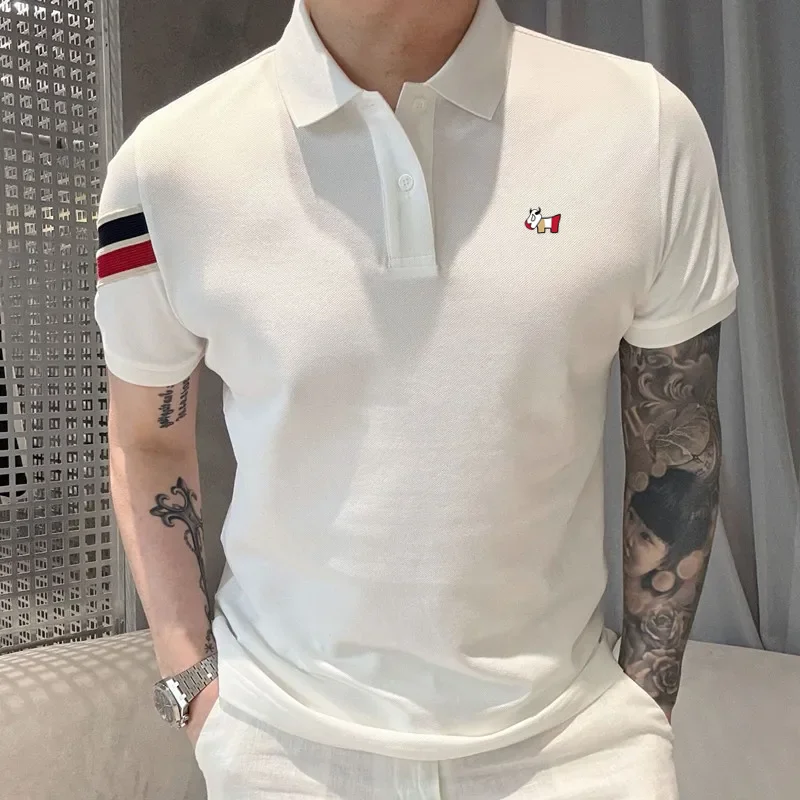 Summer Clothing Brands - เสื้อกอล์ฟผู้ชาย เสื้อโปโลแฟชั่นฤดูร้อนใหม่ เสื้อโปโลแขนสั้นลำลองสไตล์ธุรกิจ เสื้อผ้ากอล์ฟแบรนด์หรูสำหรับผู้ชาย