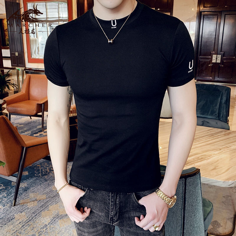Summer Clothing Wholesale - สีดำ T เสื้อผู้ชายเสื้อผ้าธรรมดา Skinny Streetwear กล้ามเนื้อ